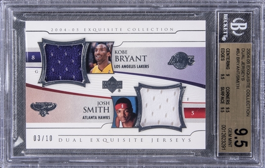2004-05 UD "Exquisite Collection" Dual Jerseys #BJ Kobe Bryant/Josh Smith Game Used Patch Card (#03/10) – BGS GEM MINT 9.5